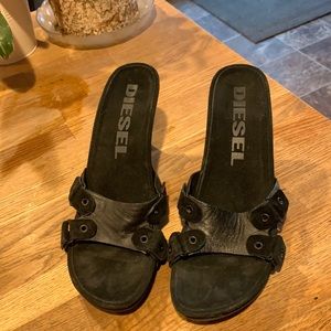 Diesel, kitten heel slides, lightly worn